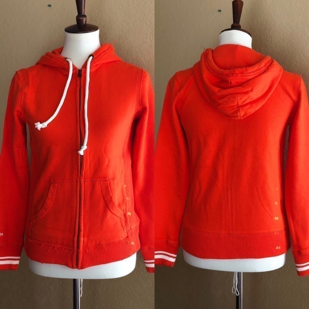 NWOT Mitchell & Ness Orange Distressed Full Zip Hoodie Women's M - Picture 1 of 8
